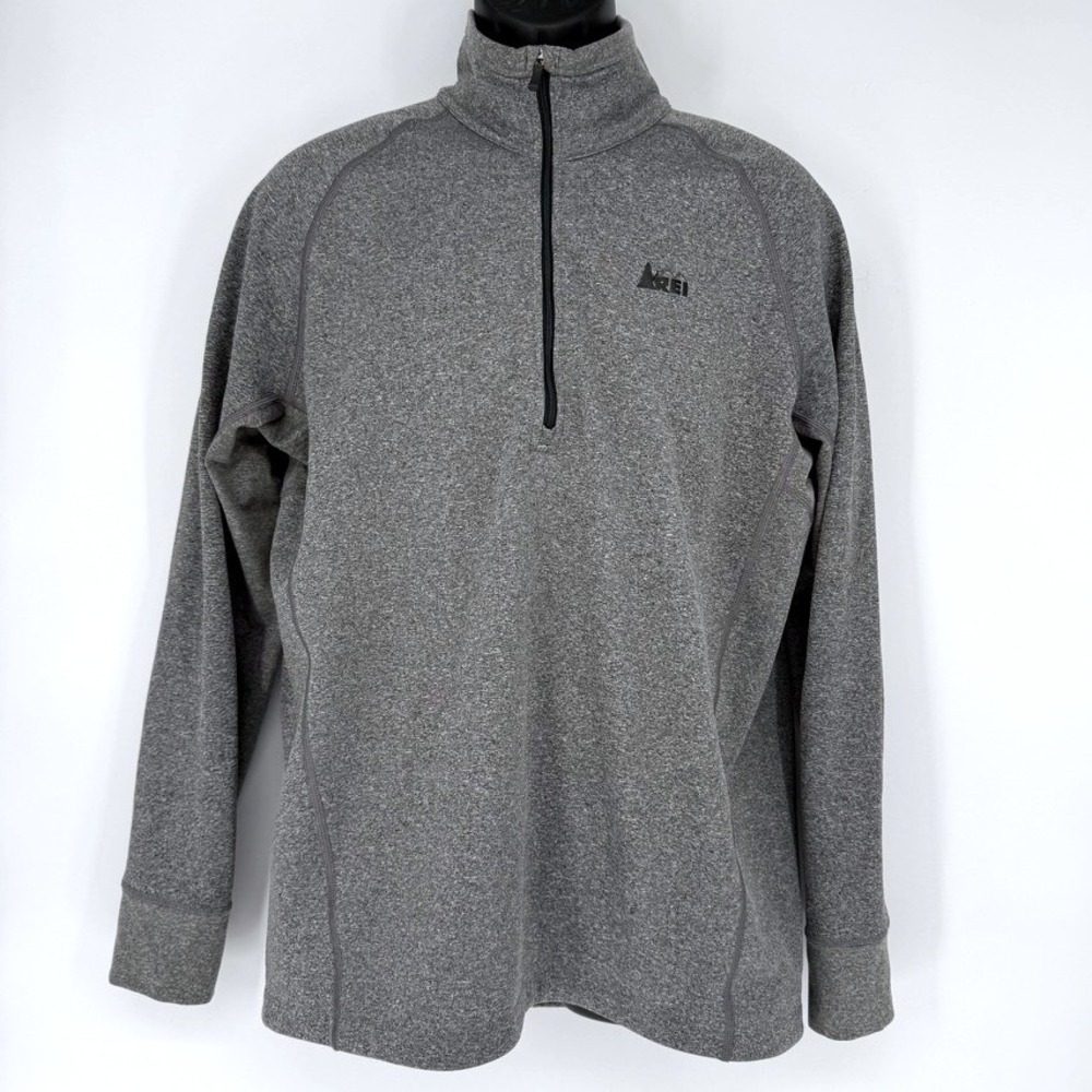 REI Mens Quarter Zip Pullover Heather Gray Fleece Lined Mock Neck Large 886527